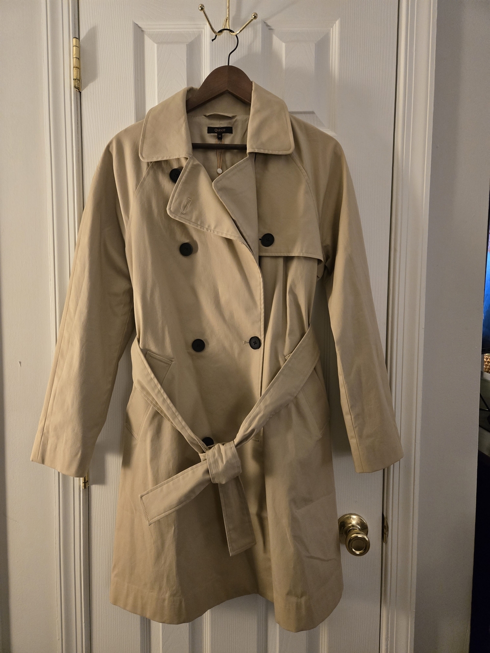 Quince NWT Beige Double-Breasted Comfort Stretch Trench Coat